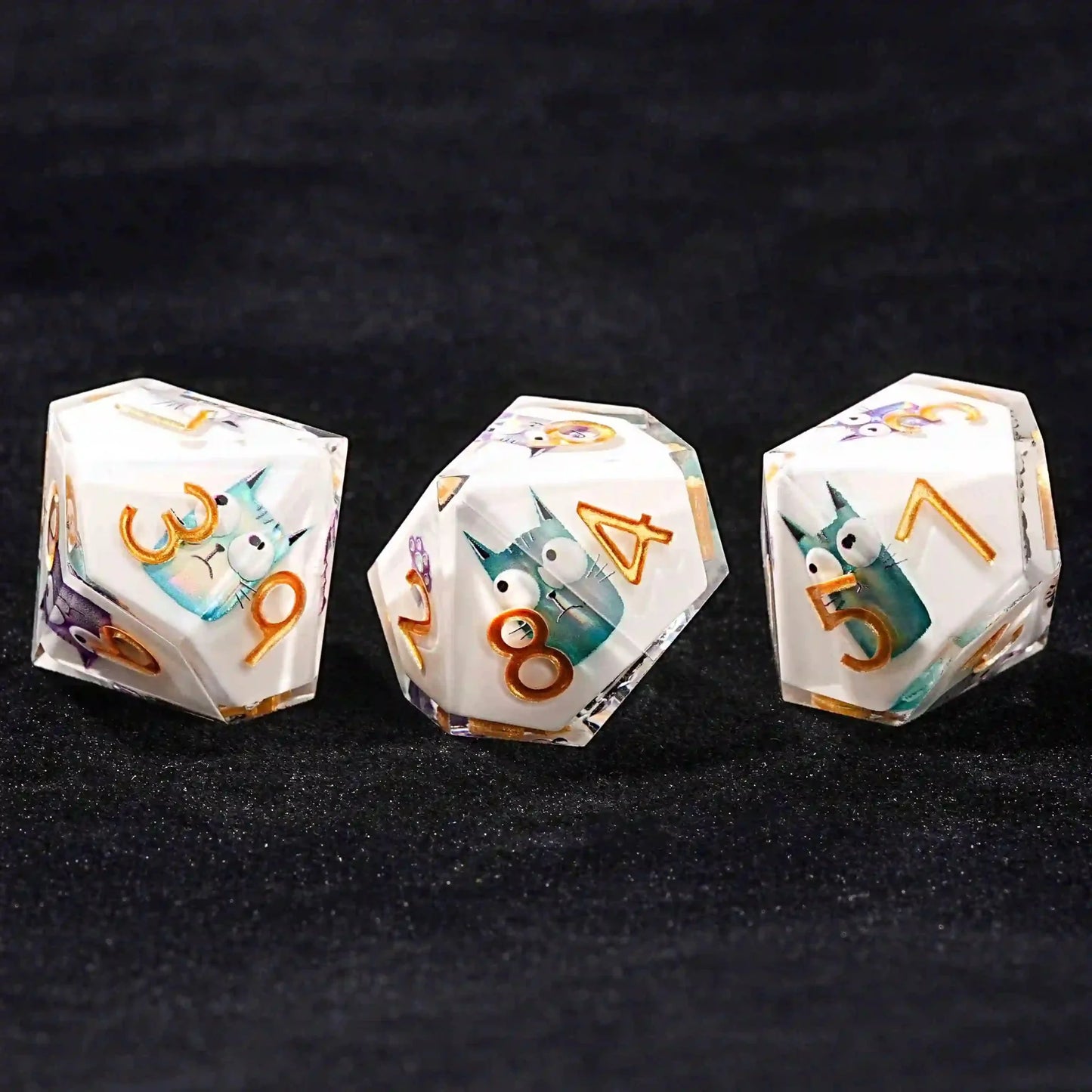 Charming White Resin D10 Dice - Cute Cat 10-Sided Dice