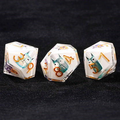 Charming White Resin D10 Dice - Cute Cat 10-Sided Dice