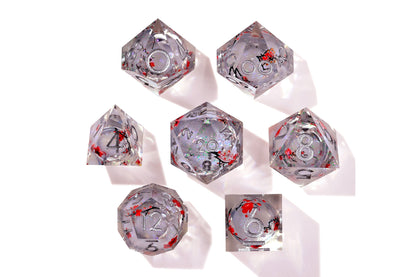 Winter Cherry Blossom Liquid Core RPG Dice Set | 7 Pieces