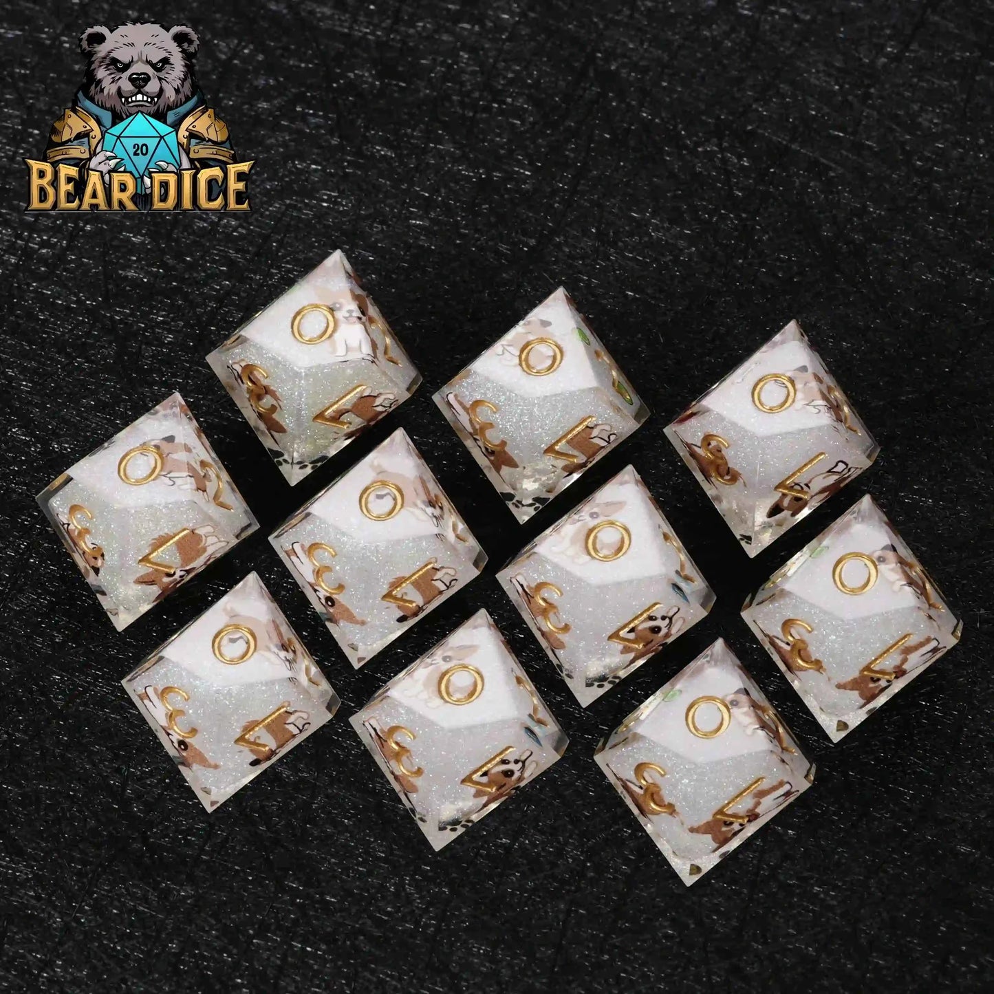 Chihuahua Resin D10 Die + Gold Numerals (Ten-Sided Die)