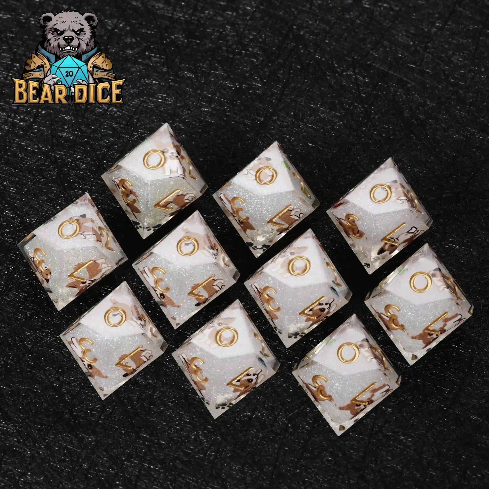Chihuahua Resin D10 Die + Gold Numerals (Ten-Sided Die)