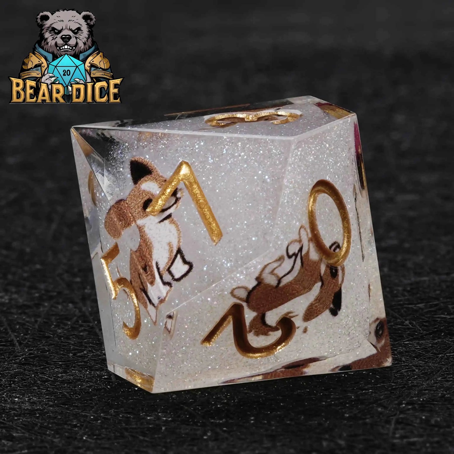 Chihuahua Resin D10 Die + Gold Numerals (Ten-Sided Die)