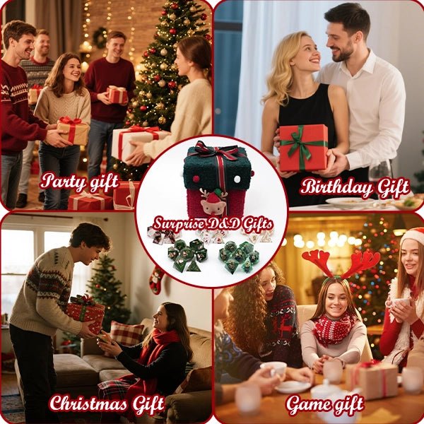 Christmas DND Dice Blind Box Gift Set - Resin Dice, Stickers, Ornaments and Holiday Accessories