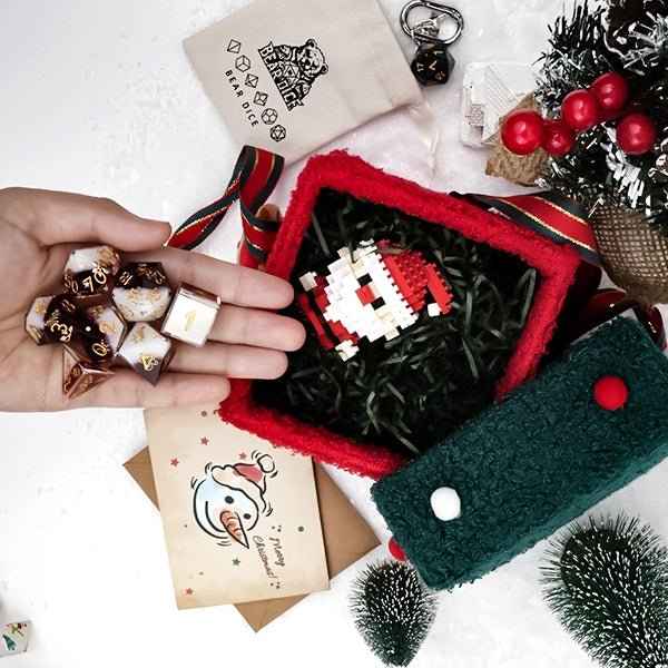 Christmas DND Dice Blind Box Gift Set - Resin Dice, Stickers, Ornaments and Holiday Accessories