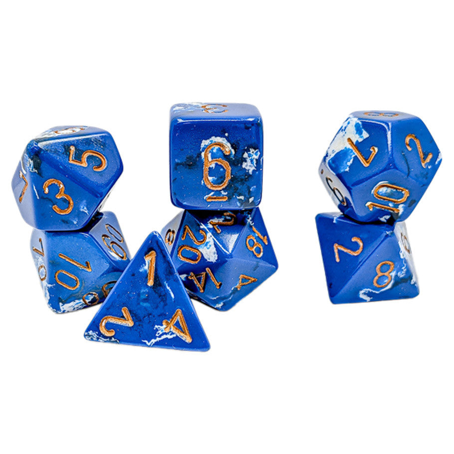 Brush Wavebreak/Gold Polyhedral 7-Die Set - Premium RPG Dice