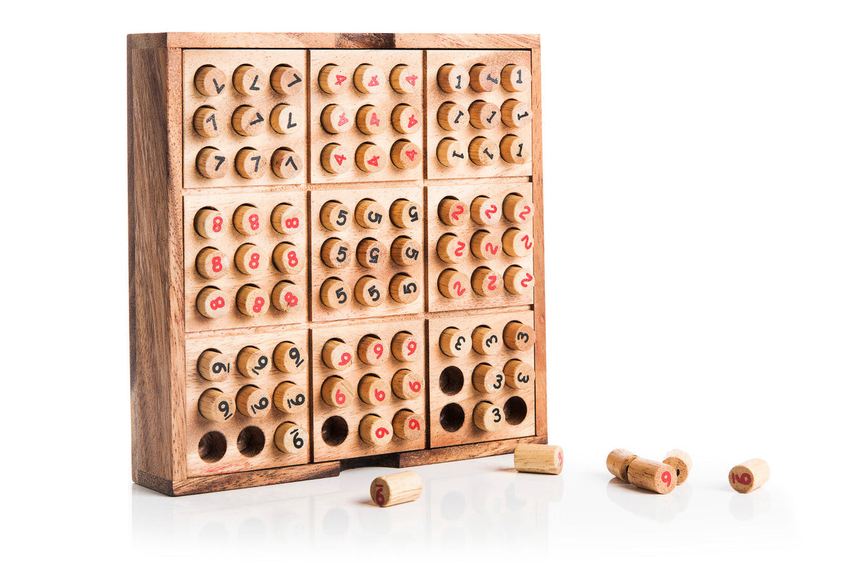 Sudoku Board Set - Wooden Number Peg Logic Puzzle with Storage Box