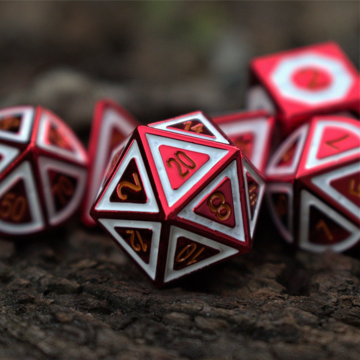 Cleric's Domain Red & White Metal Dice Set – 7-Piece Polyhedral RPG Dice