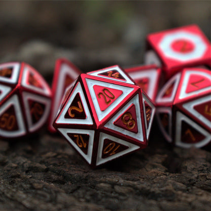 Cleric's Domain Red & White Metal Dice Set – 7-Piece Polyhedral RPG Dice