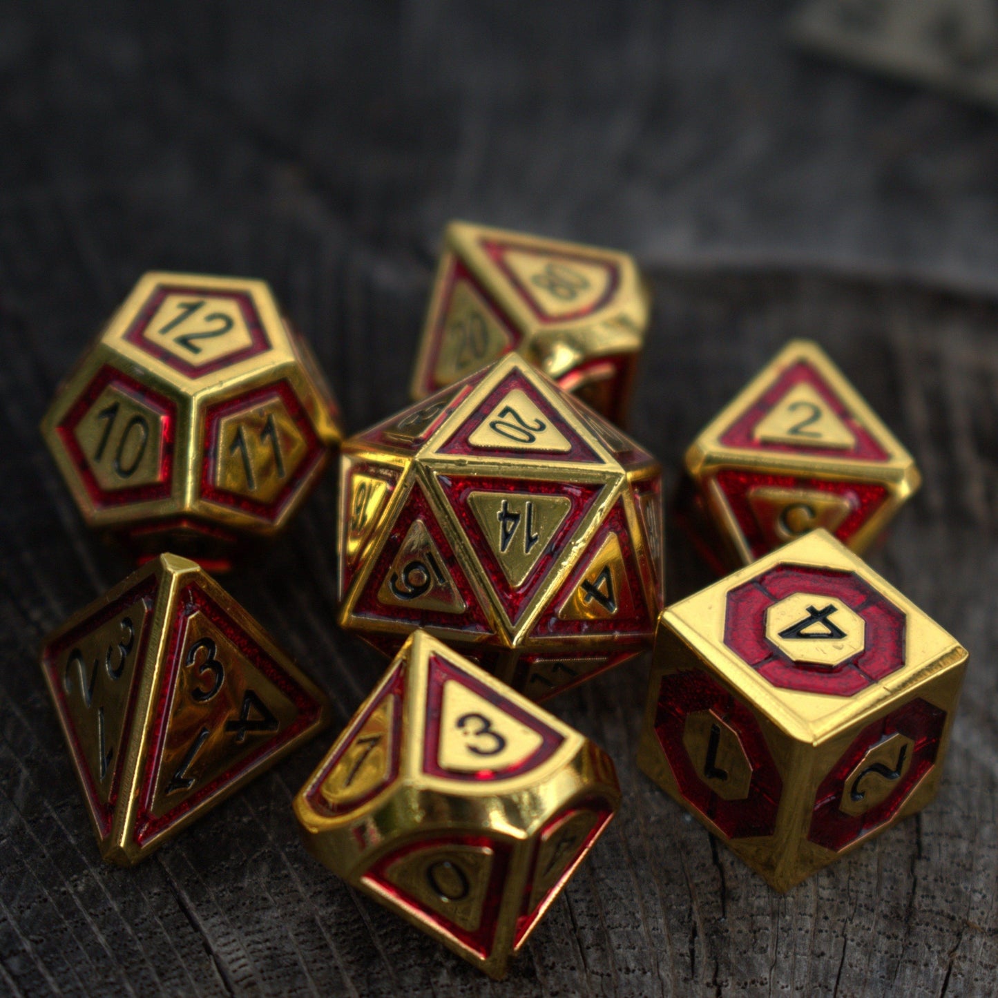 Cleric's Domain Red & Gold Metal Dice Set – 7-Piece Polyhedral RPG Dice