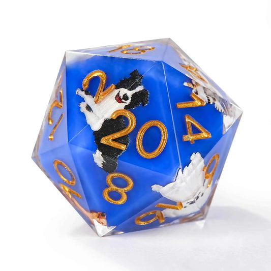 Colorful blue transparent resin cute dog pattern dice set + gold font