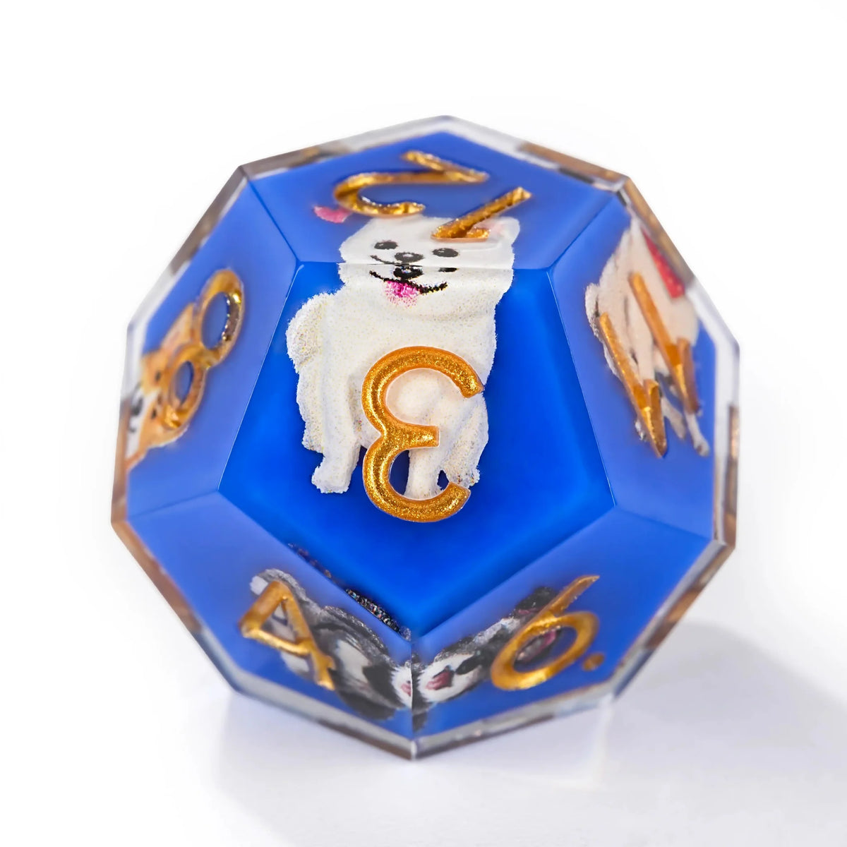 Blue Transparent Resin Cute Dog Pattern DND Dice Set — 7-Piece TTRPG Dice