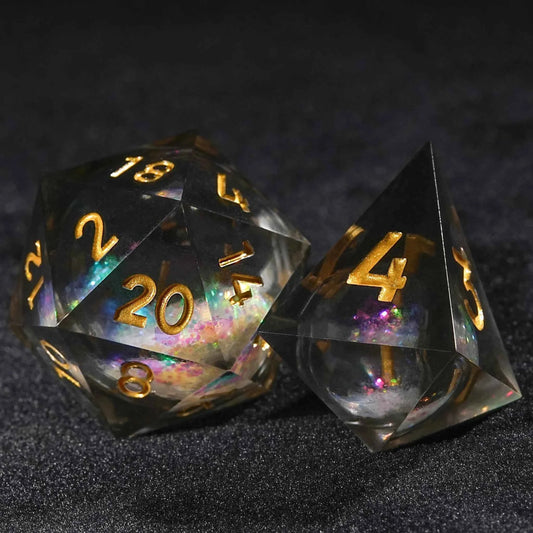 Nebula Colorful Liquid Core Resin DND Dice Set — 7-Piece TTRPG Dice with Gold Numbers