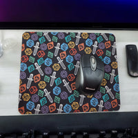 Colorful polyhedral dice and sword desk set, mouse pad, coaster