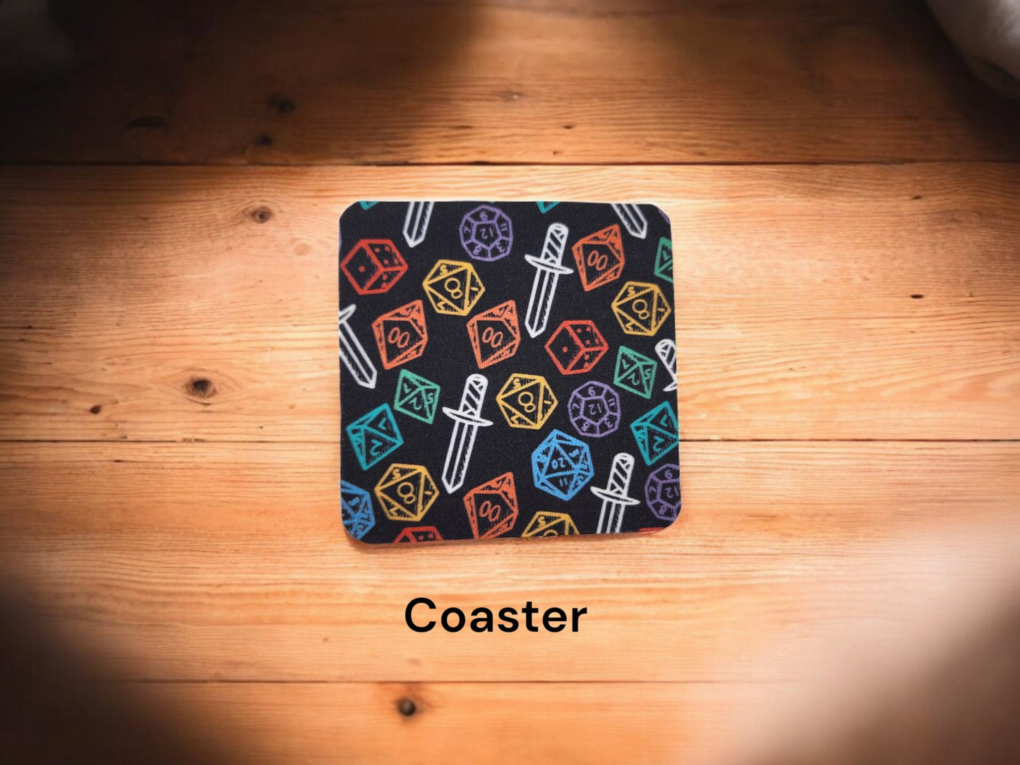 Colorful Polyhedral Dice & Sword Desk Set — Mousepad & Coaster