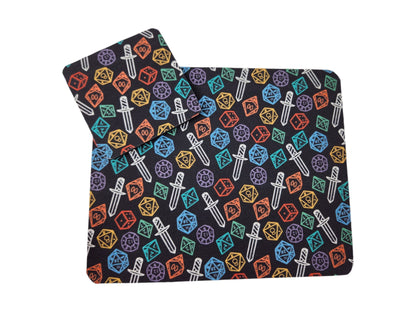 Colorful Polyhedral Dice & Sword Desk Set — Mousepad & Coaster