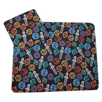 Colorful polyhedral dice and sword desk set, mouse pad, coaster