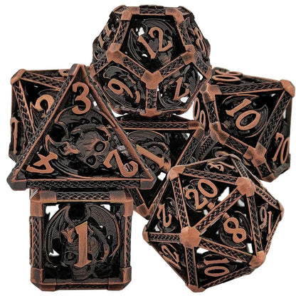 Cool Metal Skull Flying Dragon Hollow DND Dice Set