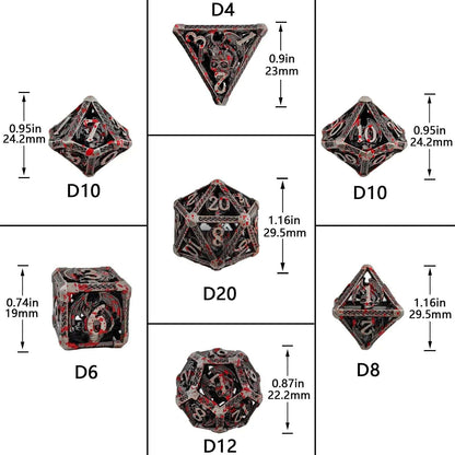 Cool Metal Skull Flying Dragon Hollow DND Dice Set