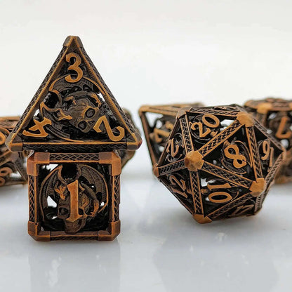 Cool Metal Skull Flying Dragon Hollow DND Dice Set