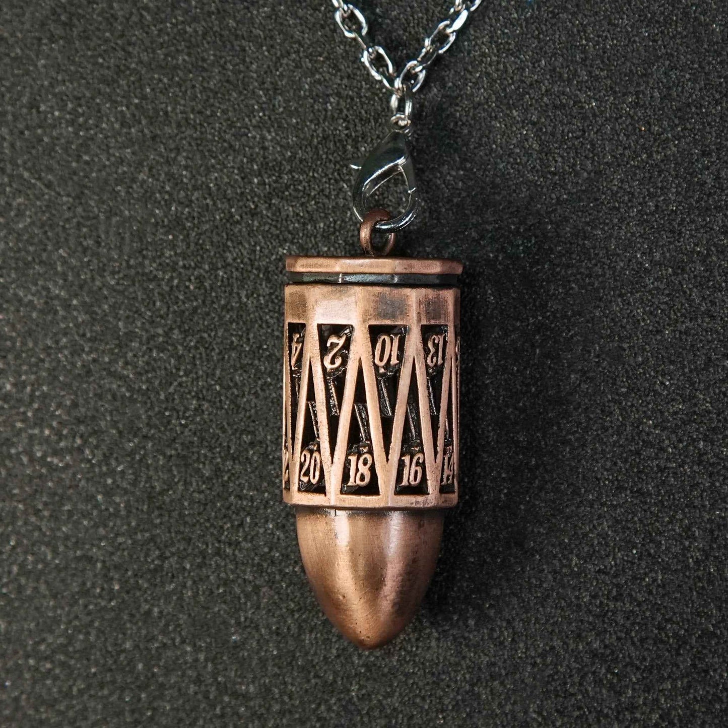 Copper Metal Bullet D20 Dice Cage with Mini DND Dice Set