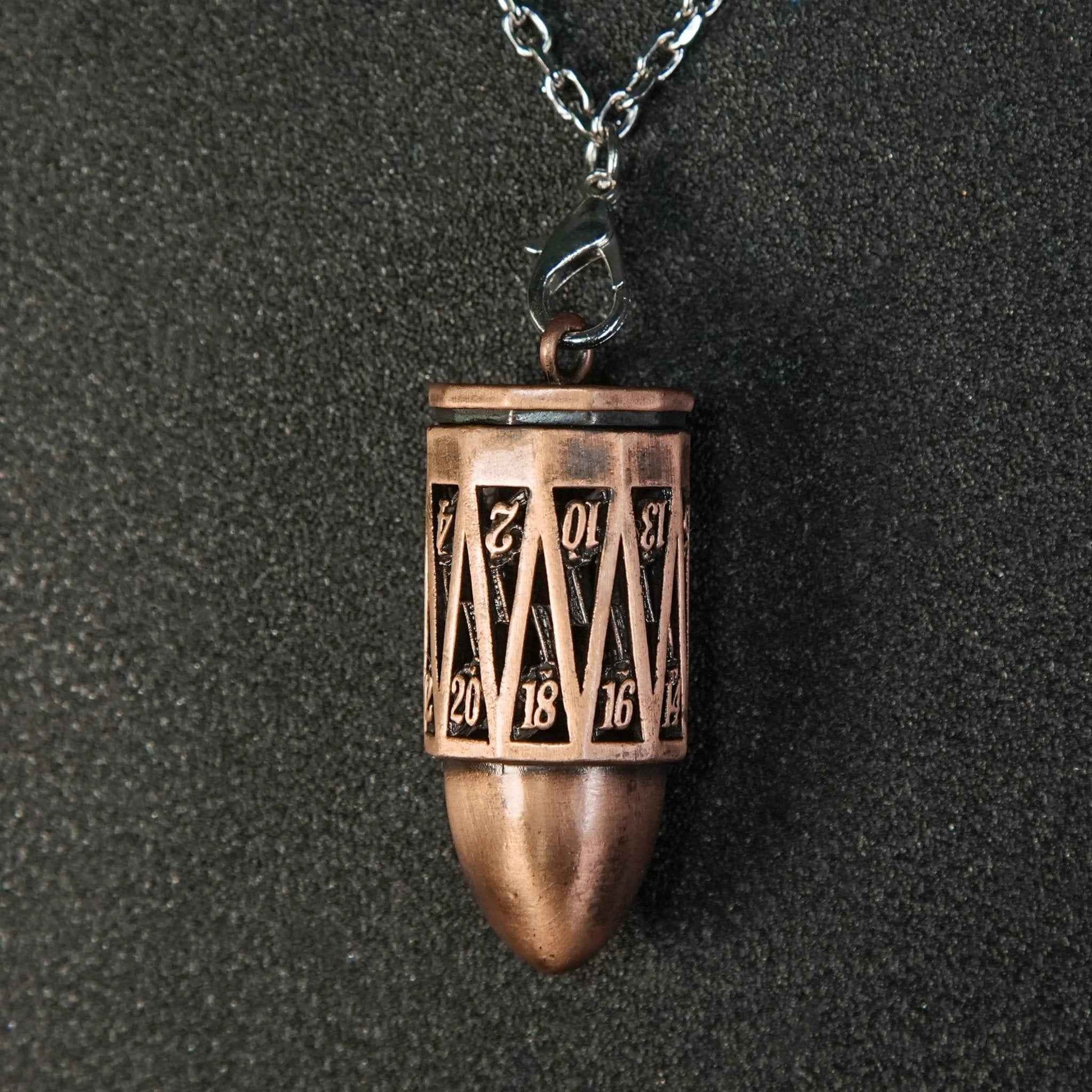 Copper Metal Bullet D20 Dice Cage with Mini DND Dice Set