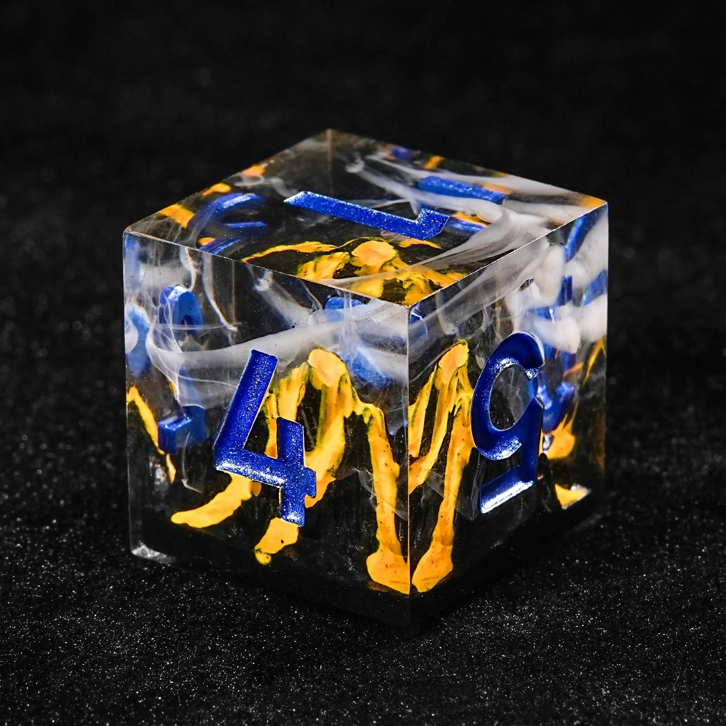 Creative Unique - Yellow Lava Resin DND Dice Set + Blue Numbers