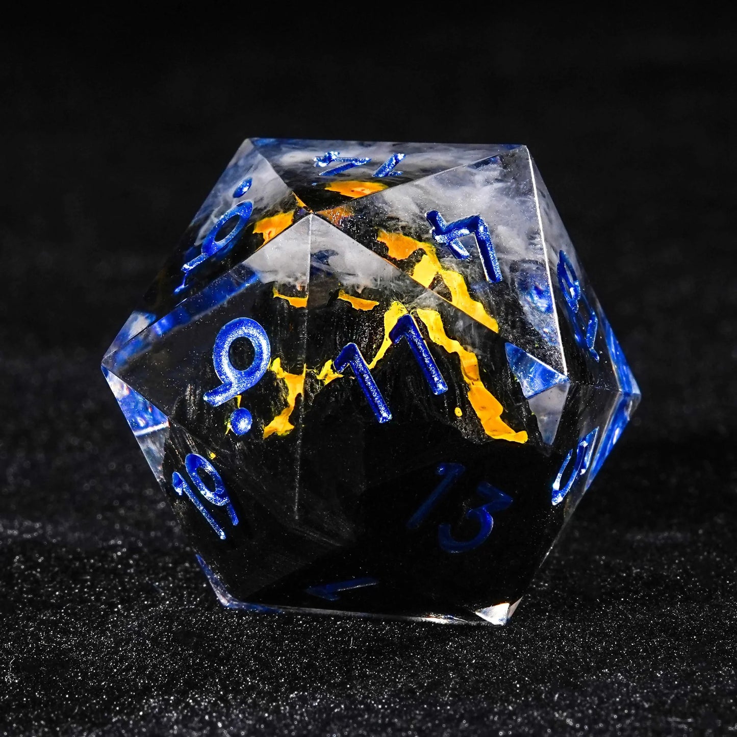 Creative Unique - Yellow Lava Resin DND Dice Set + Blue Numbers