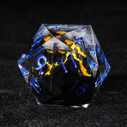 Creative Unique - Yellow Lava Resin DND Dice Set + Blue Numbers