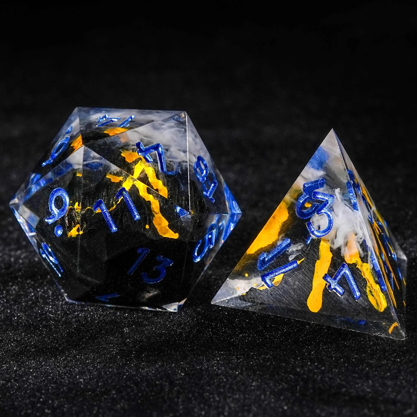 Creative Unique - Yellow Lava Resin DND Dice Set + Blue Numbers