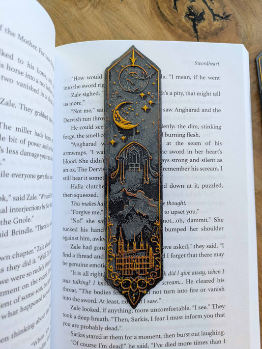 The Crescent Moon Castle Bookmark – Handcrafted Black & Gold Gothic Bookmark