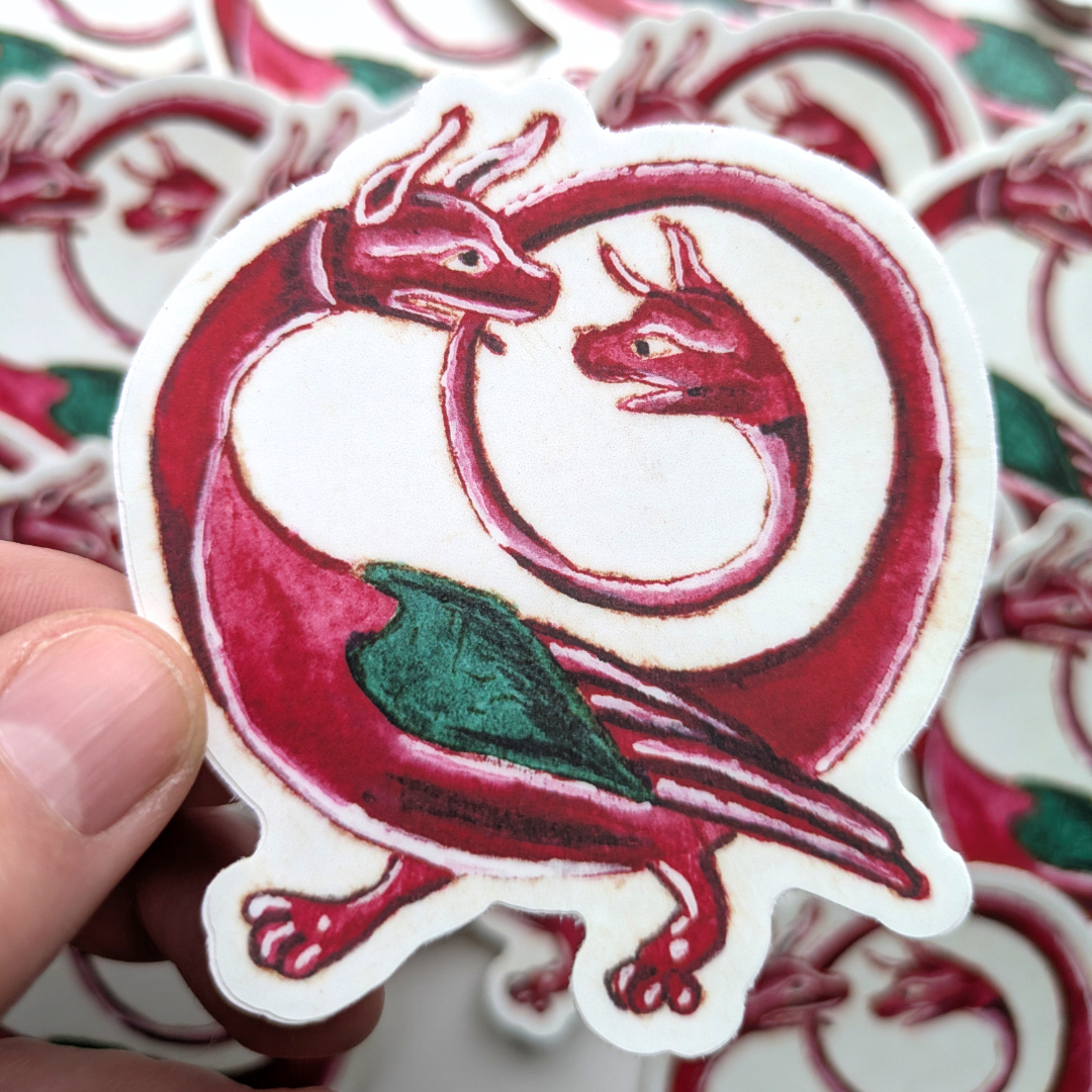 Mythic Twin-Headed Dragon Sticker - Crimson Ouroboros Art Decal - Mystical Creature Vinyl Sticker