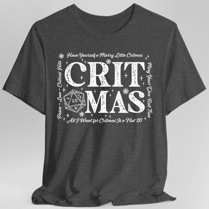 Critmas Word Art D20 T-Shirt – Funny D&D T-Shirt | Sunburst RPG