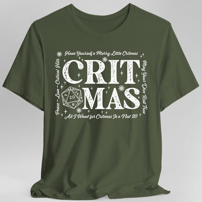 Critmas Word Art D20 T-Shirt – Funny D&D T-Shirt | Sunburst RPG