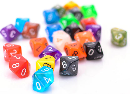 Bulk 10 Sided Dice | 25 Random D10s | Assorted Colors