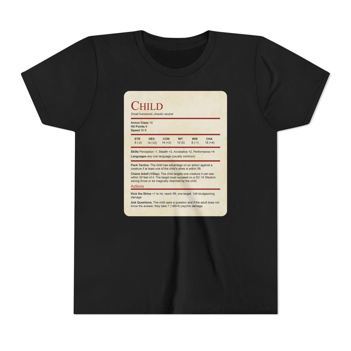 D&D Kids Shirt Child Stat Block