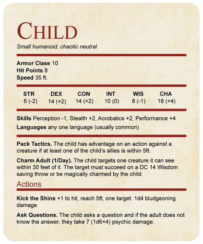 D&D Kids Shirt Child Stat Block