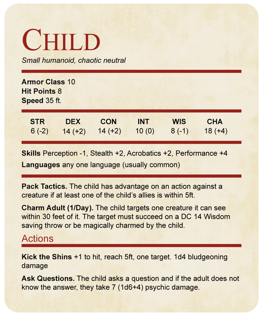 D&D Kids Shirt Child Stat Block