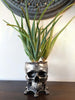 Human Skull Planter Pewter Finish, Hand Painted Resin Sculpture | Unique Gothic Home Decor | Spooky Art Gift and Gothic Home Decor