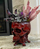 Human Skull Planter Blood Red Finish, Hand Painted Resin Sculpture | Unique Gothic Home Decor | Spooky Art Gift and Gothic Home Decor