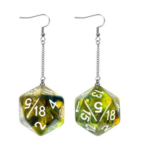 Green Dice Earrings: D20 Dice w/Colorful Inclusion Nerdy RPG Jewelry