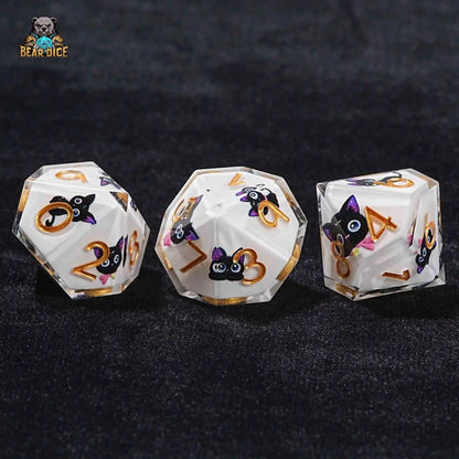 D10 Big Eye Cat White Resin D&D 10 Sided Dice