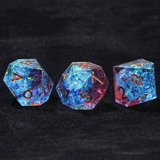 D10 Fantasy Translucent Red Blue Resin D&D 10 Sided Dice - copper Numbers