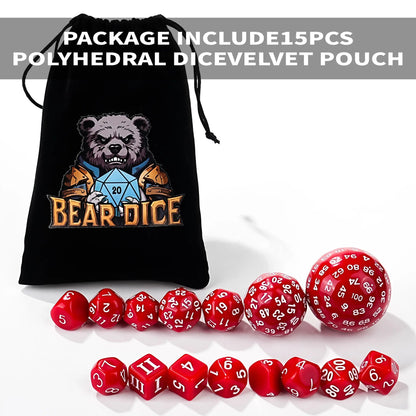 D100-15pcs Red Acrylic Polyhedron Dice Set