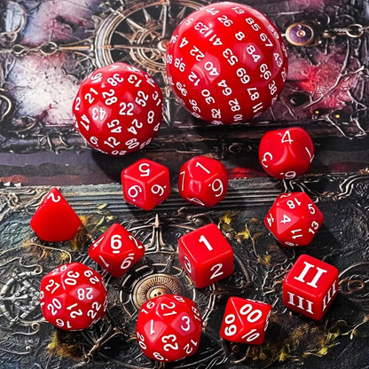 D100-15pcs Red Acrylic Polyhedron Dice Set