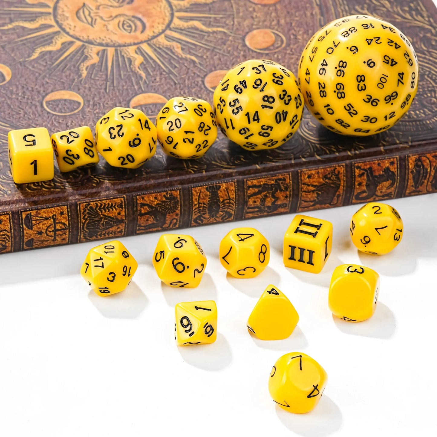 D100-15pcs Yellow Acrylic Polyhedron Dice Set