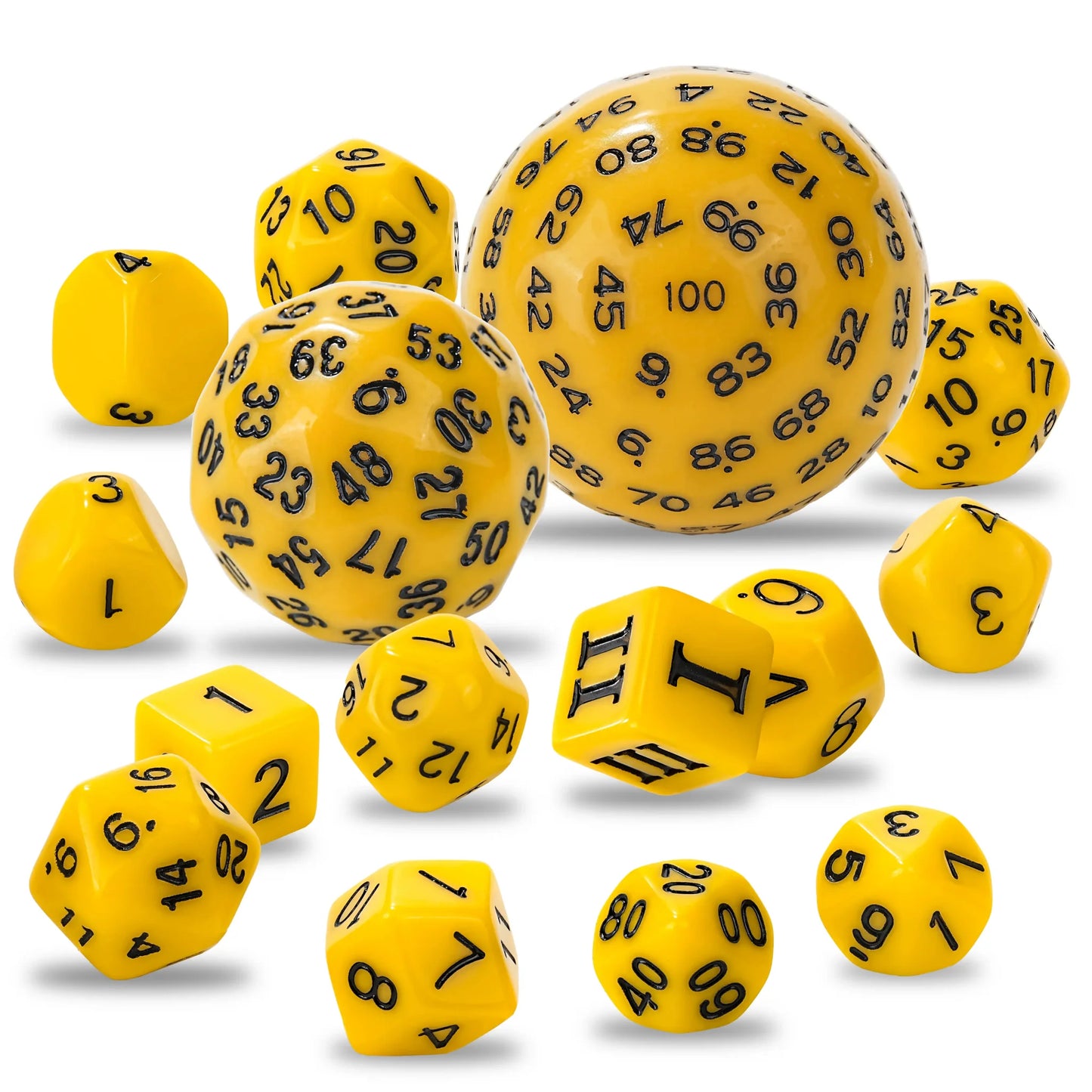 D100-15pcs Yellow Acrylic Polyhedron Dice Set