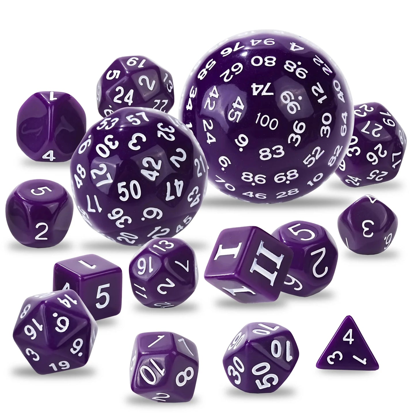 Roll D100 Dice Set – 15 Pieces Purple Acrylic Polyhedral Dice