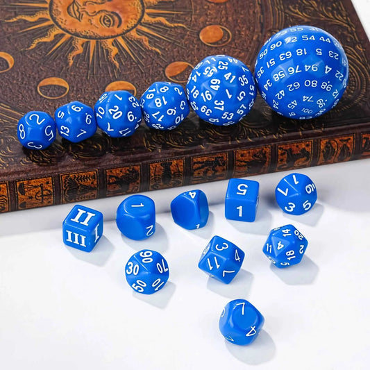 Roll D100 Dice Set - 15pcs Blue Acrylic Polyhedron Dice