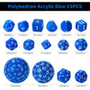 Roll D100 Dice Set - 15pcs Blue Acrylic Polyhedron Dice