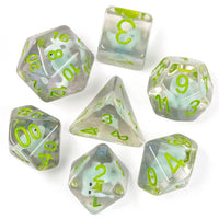 Dinosaur on Glitter 7-Dice Set w/Green Numbers Dnd Dice Set